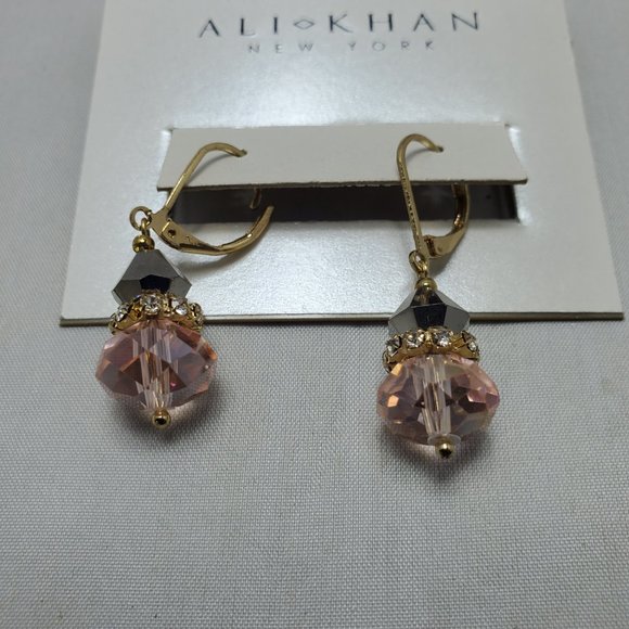 ALI KHAN  imperial mauve gold french wire with rhinestone spacer earring - Picture 6 of 6